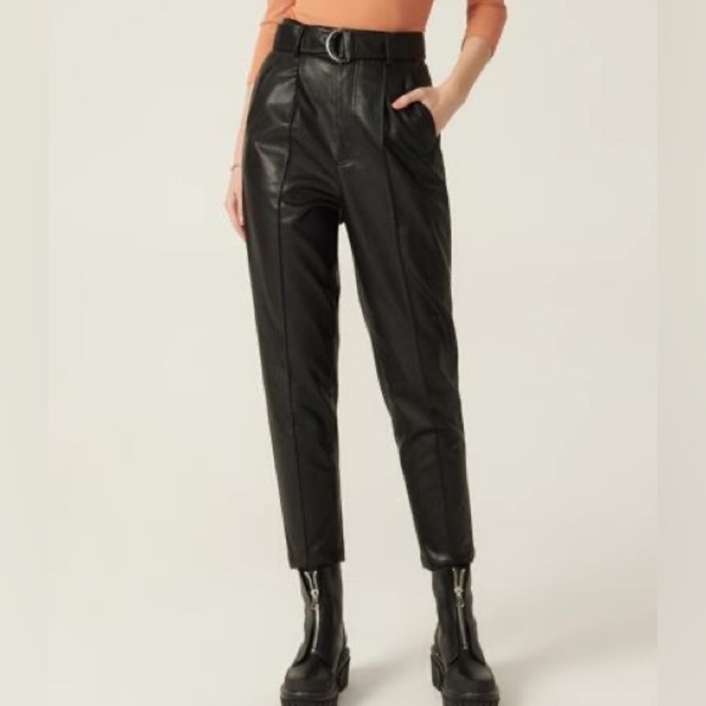 Black faux leather pants